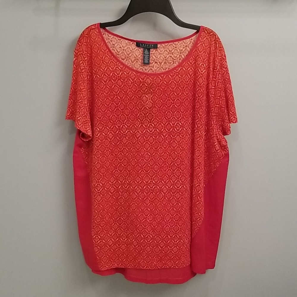 Lauren by Ralph Lauren Orange Print Top in XL